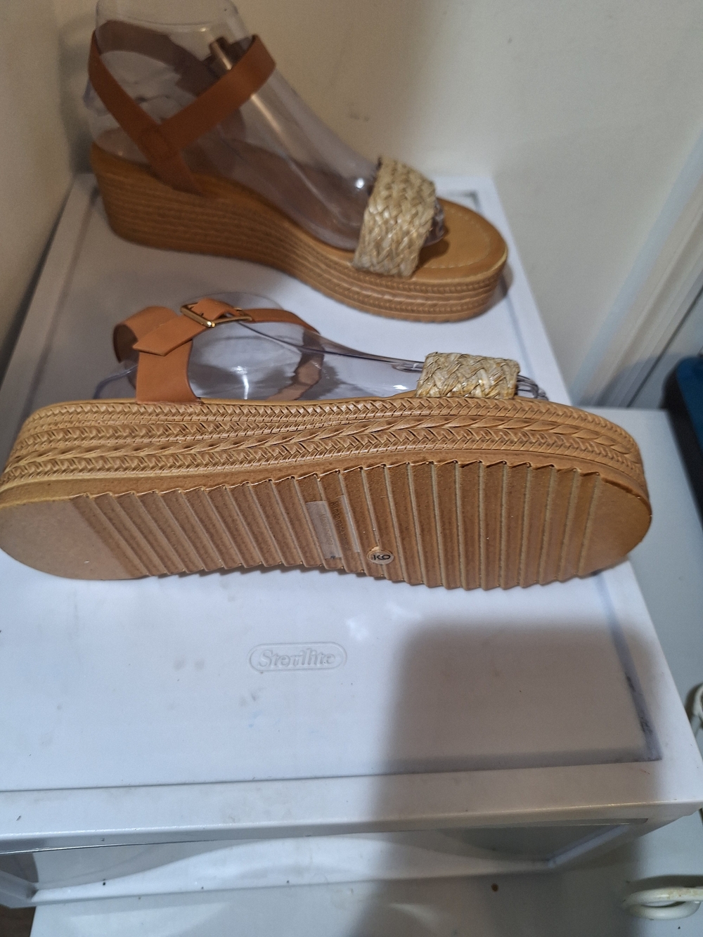 Henry Ferrera Tan Braided-Front Wedge Sandals